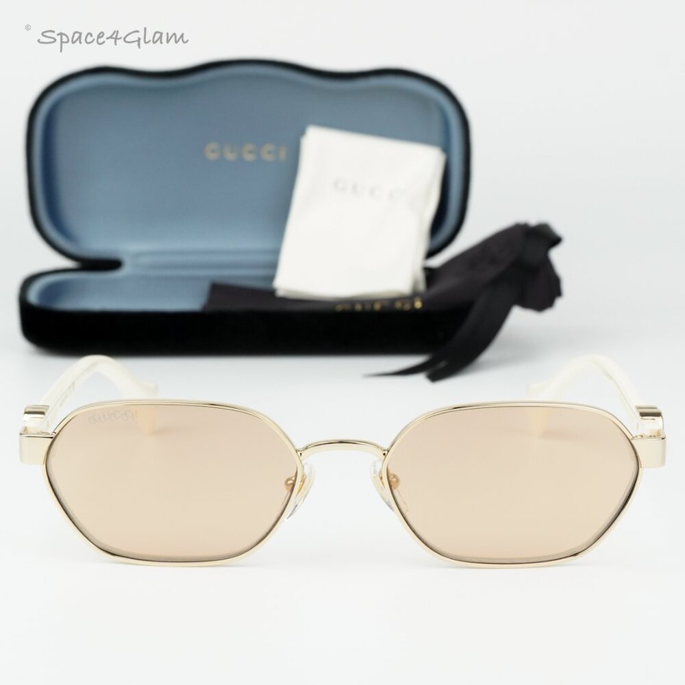 Gucci Men Sunglasses Gold Ivory Pink Geometric GG1593S 0002 BRAND NEW